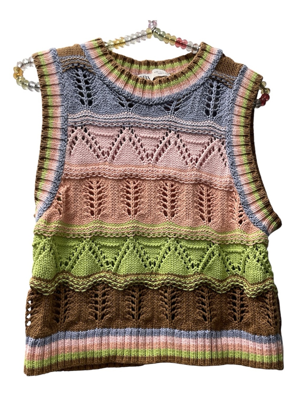Zara Multicolor Crochet Knit Sleeveless Sweater Vest